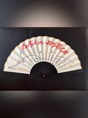 Rooted in Justice Decorative Folding Fan - Coral Script